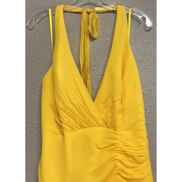Mac Duggal NWT Asymmetrical Hem Halter Gown Long Dress Yellow Women's Size 12 - Picture 7 of 16